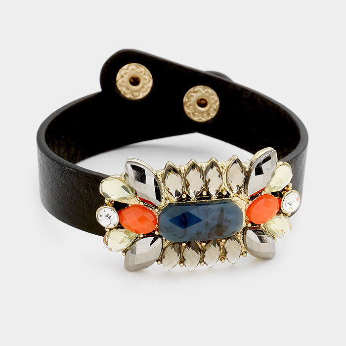 Madeline Love Gold, Blue Multi Color Bead Snap Button Bracelet - Bracelets