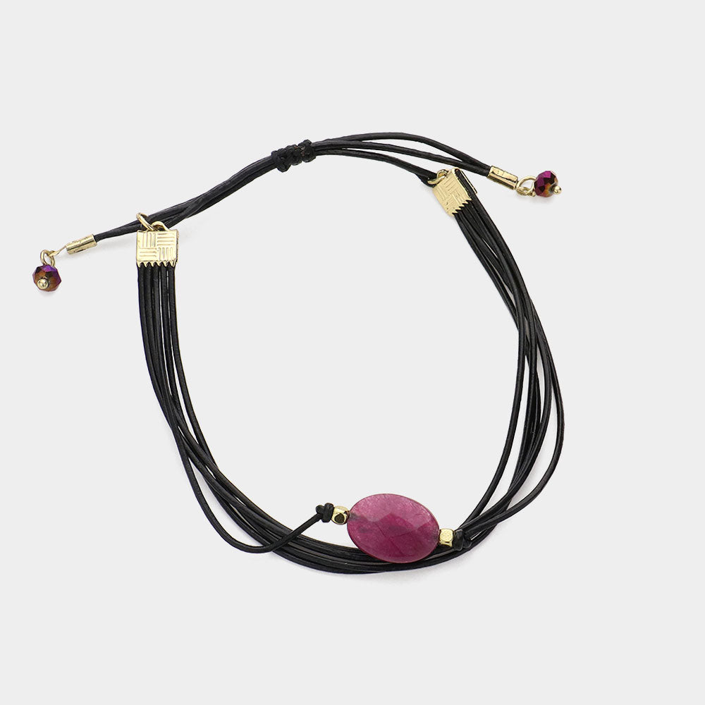 Madeline Love Amethyst , Gold Natural stone accented faux leather cinch bracelet - Bracelets