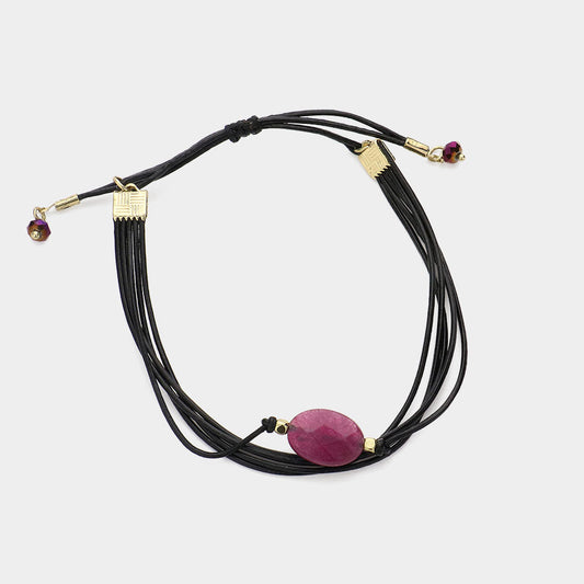 Madeline Love Amethyst , Gold Natural stone accented faux leather cinch bracelet - Bracelets