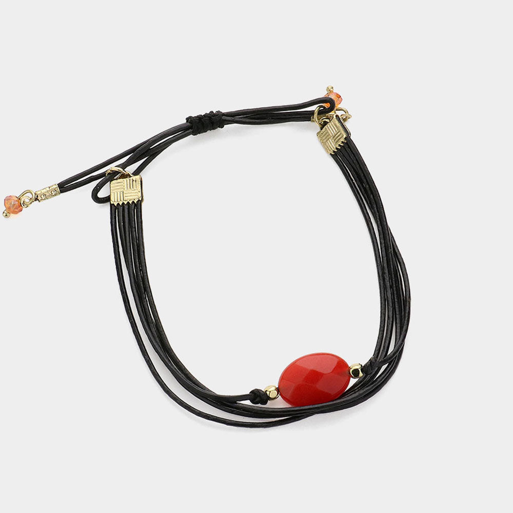 Madeline Love Gold, Red Natural stone accented faux leather cinch bracelet - Bracelets