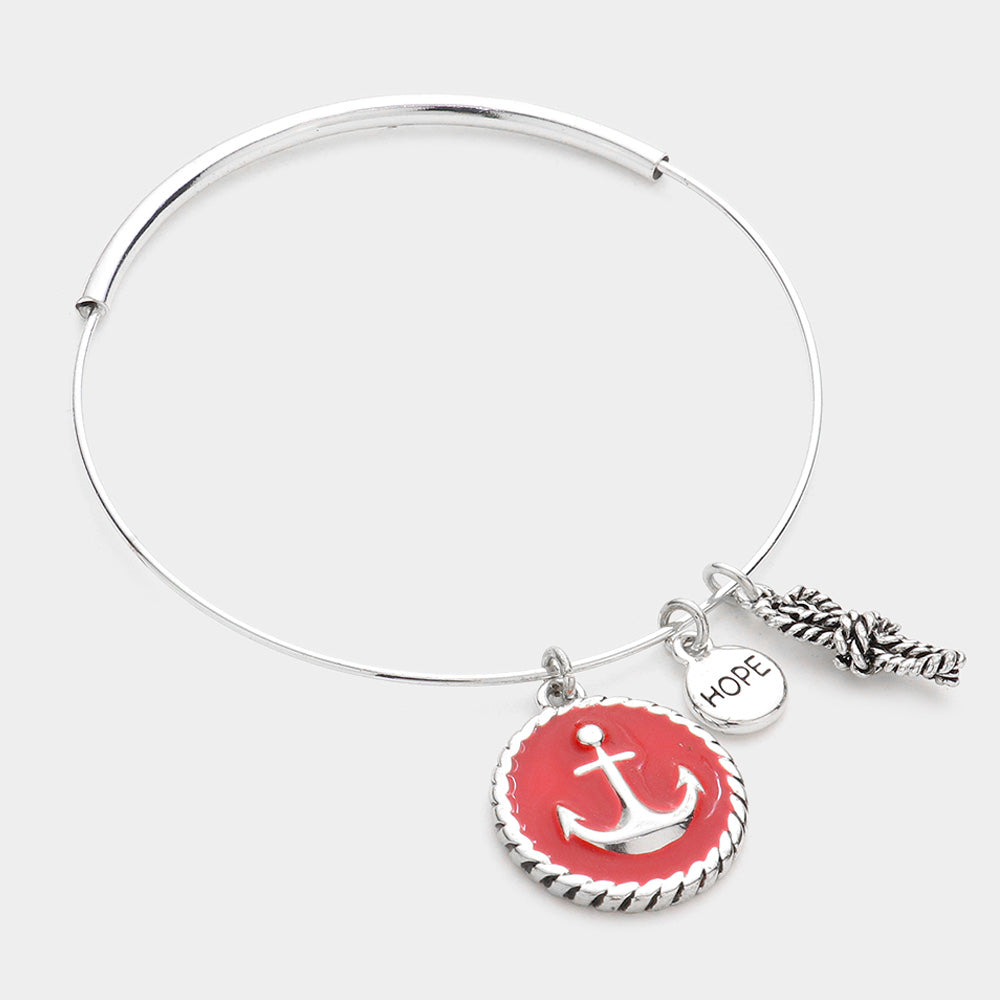 Madeline Love Red, Silver Metal Anchor Rope Bangle Bracelet - Bracelets