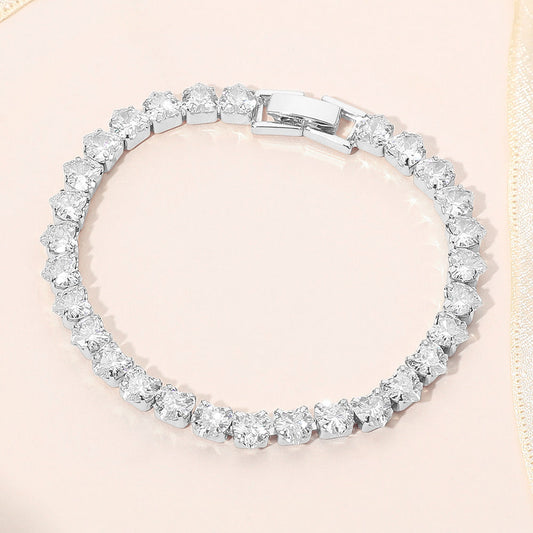Madeline Love Clear, Silver White Gold Dipped Elegant Heart Tennis Chain Bracelet