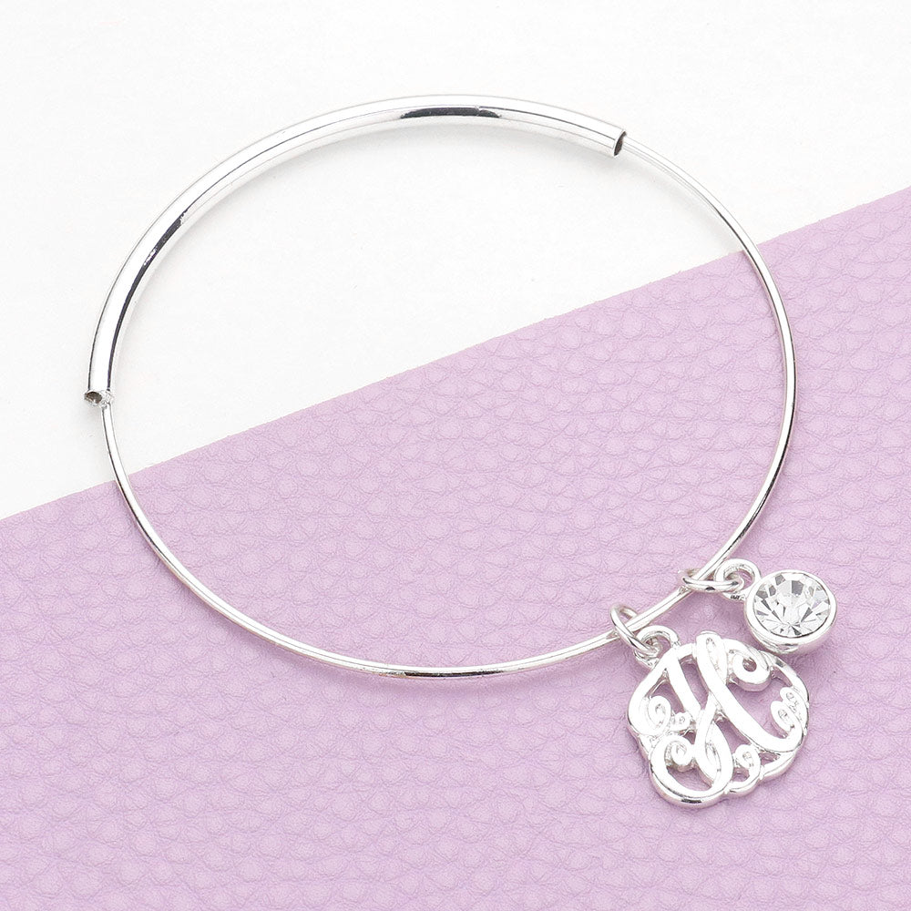 Madeline Love Silver -H- Initial Monogram Bangle Bracelet - Bracelets