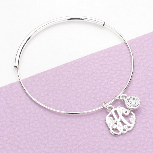 Madeline Love Silver -H- Initial Monogram Bangle Bracelet - Bracelets