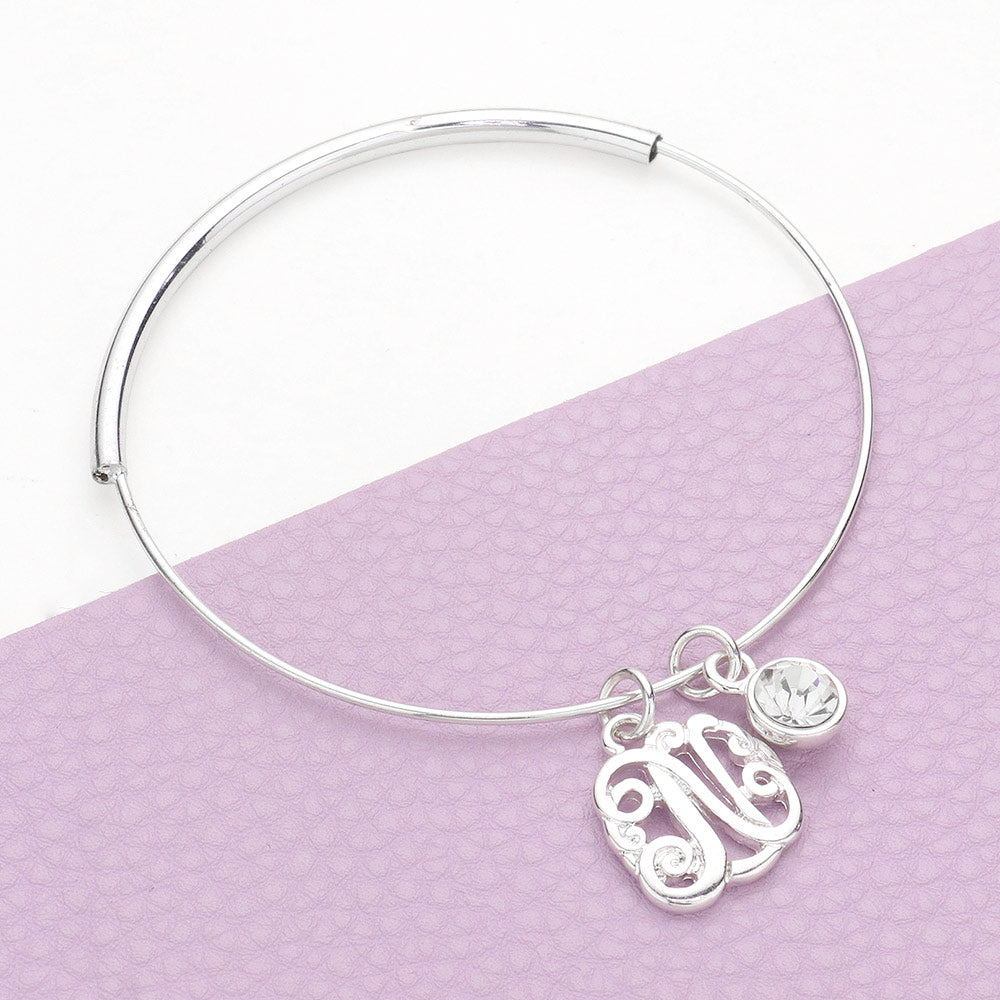 Madeline Love Silver -N- Initial Monogram Bangle Bracelet - Bracelets
