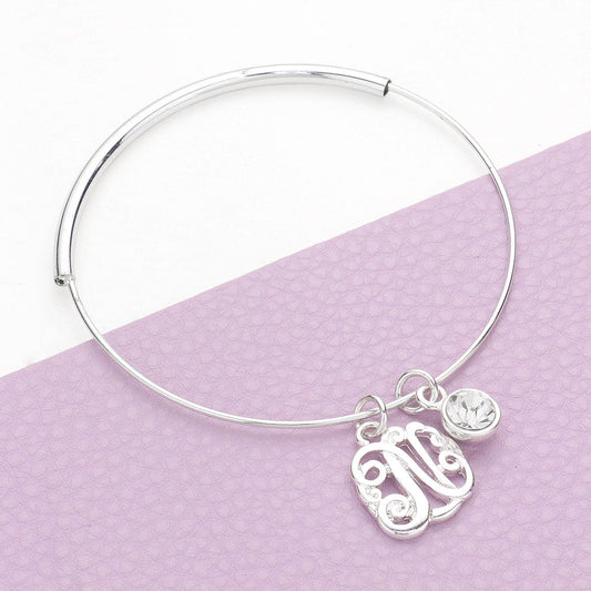 Madeline Love Silver -N- Initial Monogram Bangle Bracelet - Bracelets