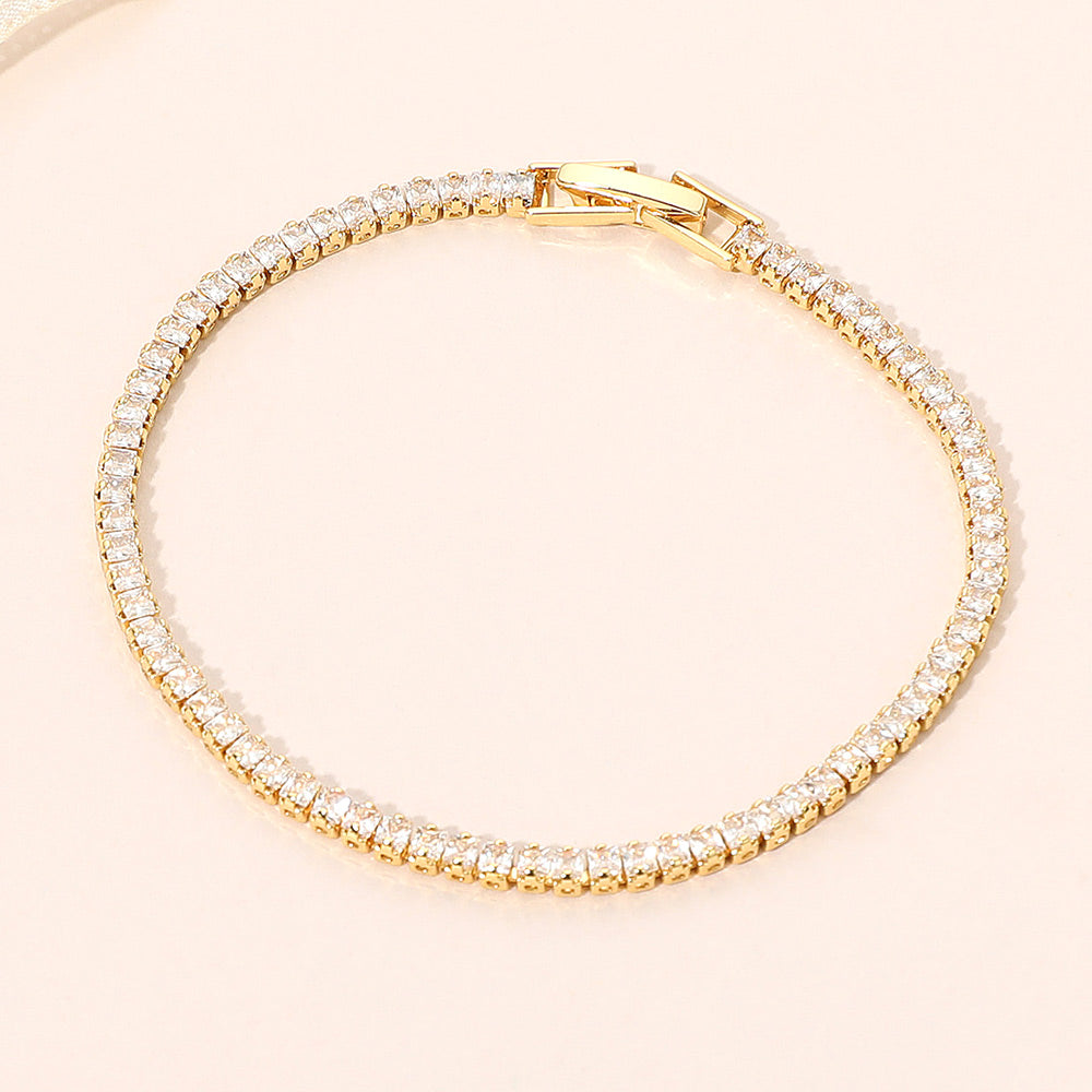 Madeline Love Clear, Gold 18K Gold Dipped Delicate Round Cut Tennis Chain Bracelet