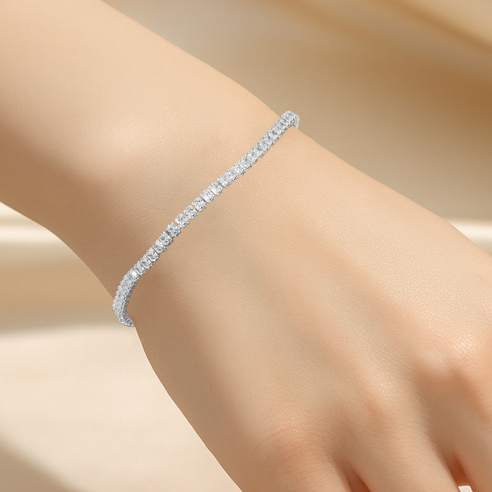 Madeline Love Clear, Silver White Gold Dipped Delicate Round Cut Tennis Chain Bracelet