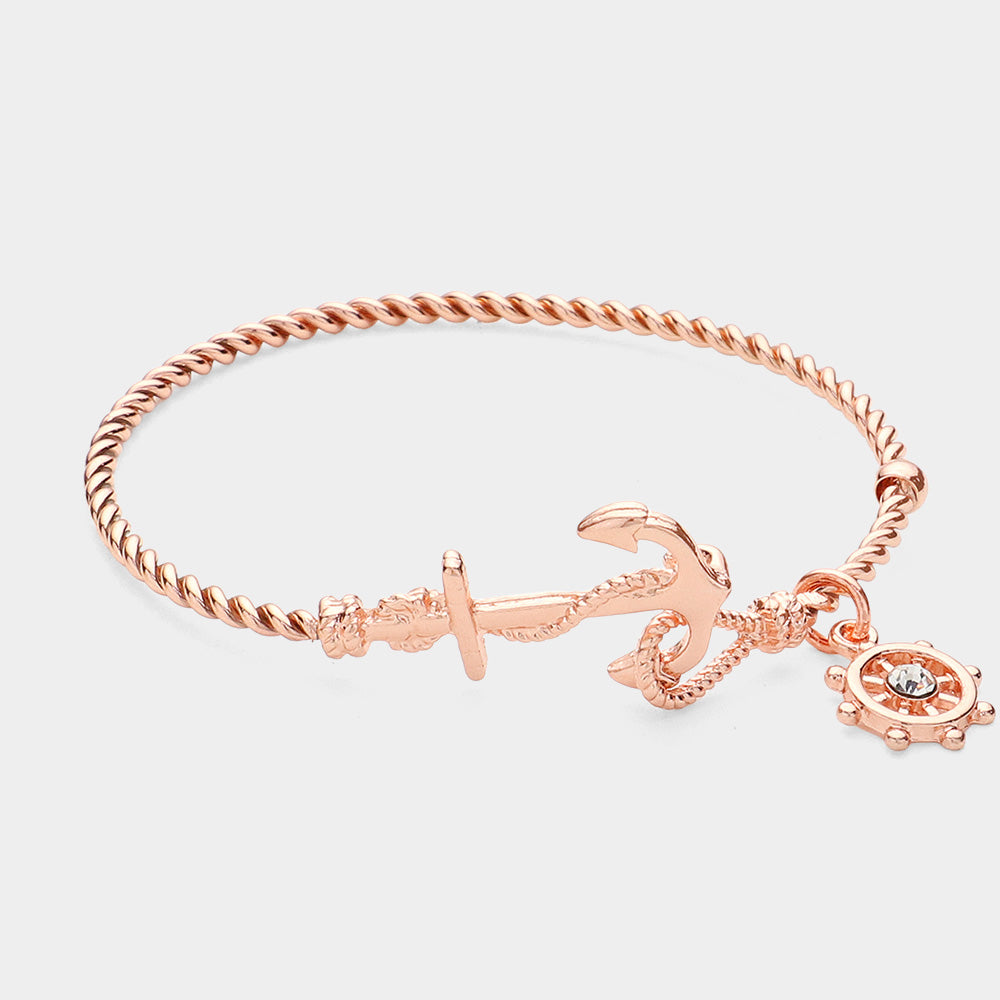 Madeline Love Rose Gold Nautical Anchor Helm Charm Hook Bracelet - Bracelets