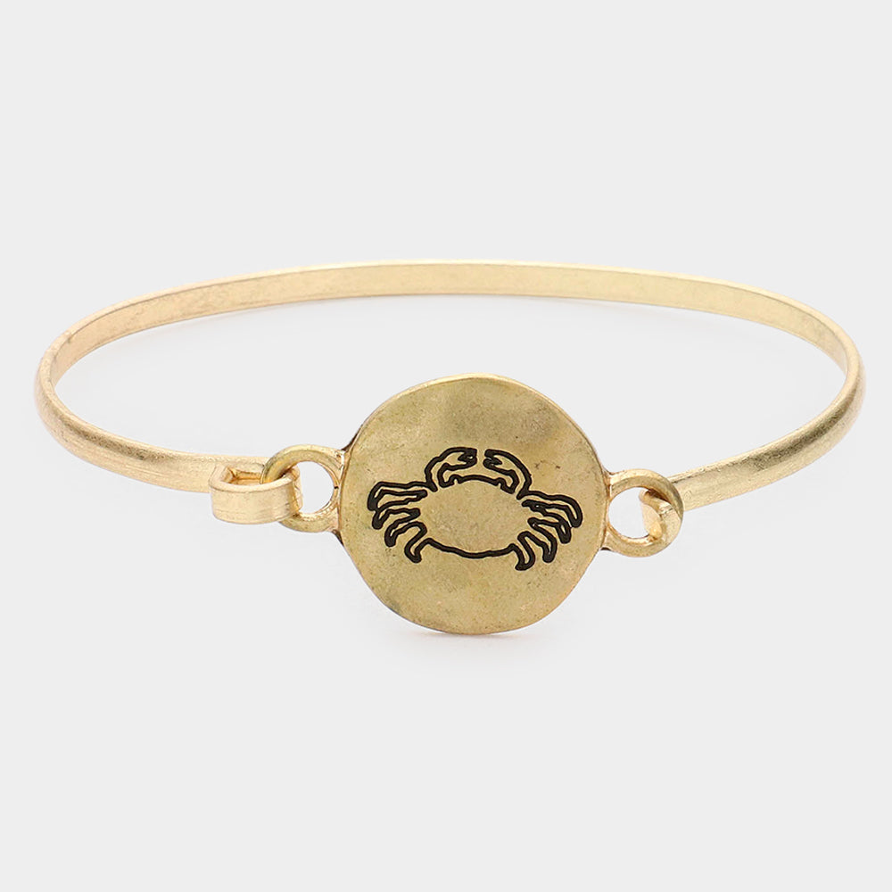 Madeline Love Worn Gold Crab Embossed Round Disc Hook Bracelet - Bracelets