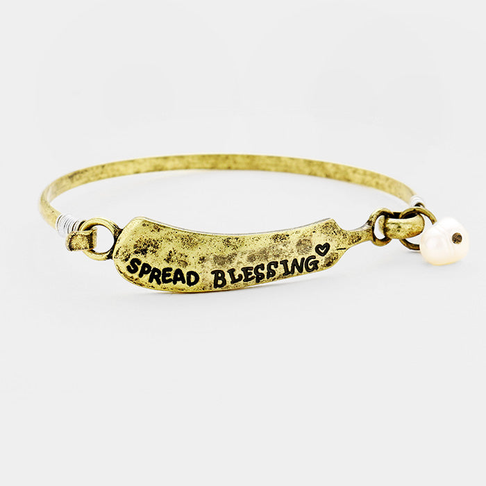 Madeline Love Gold Burnished "Spread Blessing" Pearl Burnished Metal Hook Bracelet - Bracelets