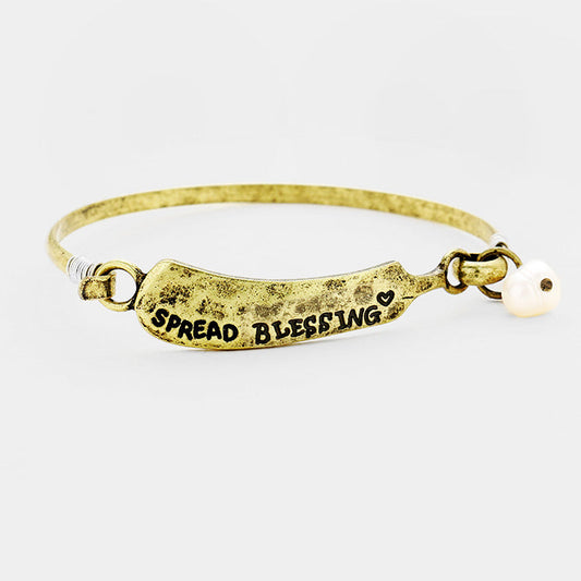 Madeline Love Gold Burnished "Spread Blessing" Pearl Burnished Metal Hook Bracelet - Bracelets