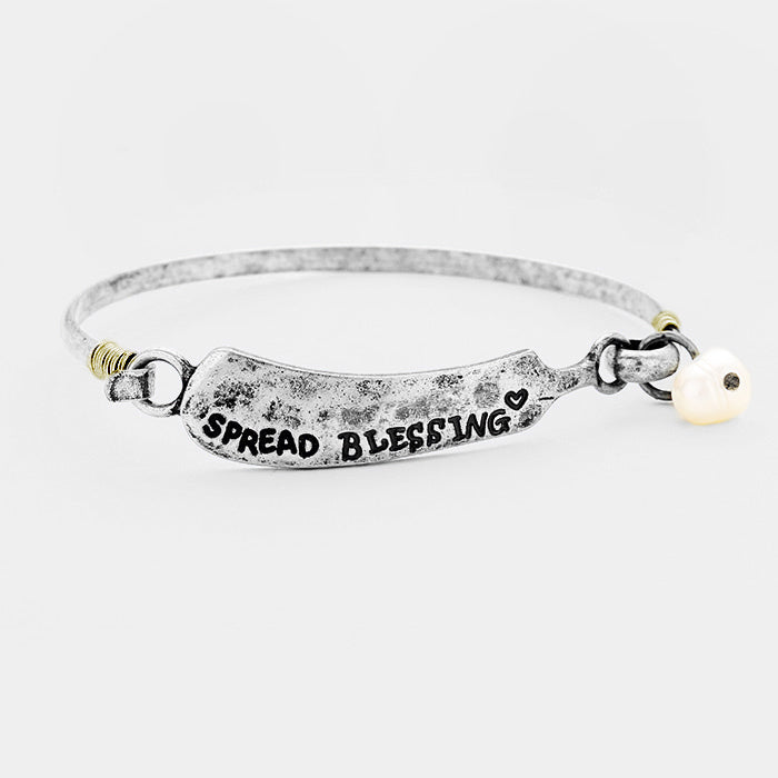 Madeline Love Silver Burnished "Spread Blessing" Pearl Burnished Metal Hook Bracelet - Bracelets