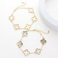 Madeline Love Gold, White Brass Metal Mother Of Pearl Quatrefoil Station Bracelet - Bracelets - desc