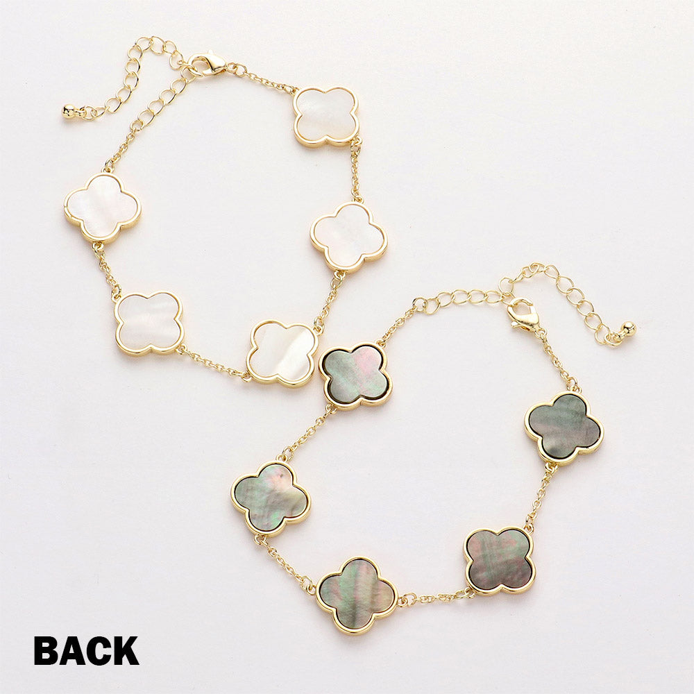 Madeline Love Gold, White Brass Metal Mother Of Pearl Quatrefoil Station Bracelet - Bracelets - extra