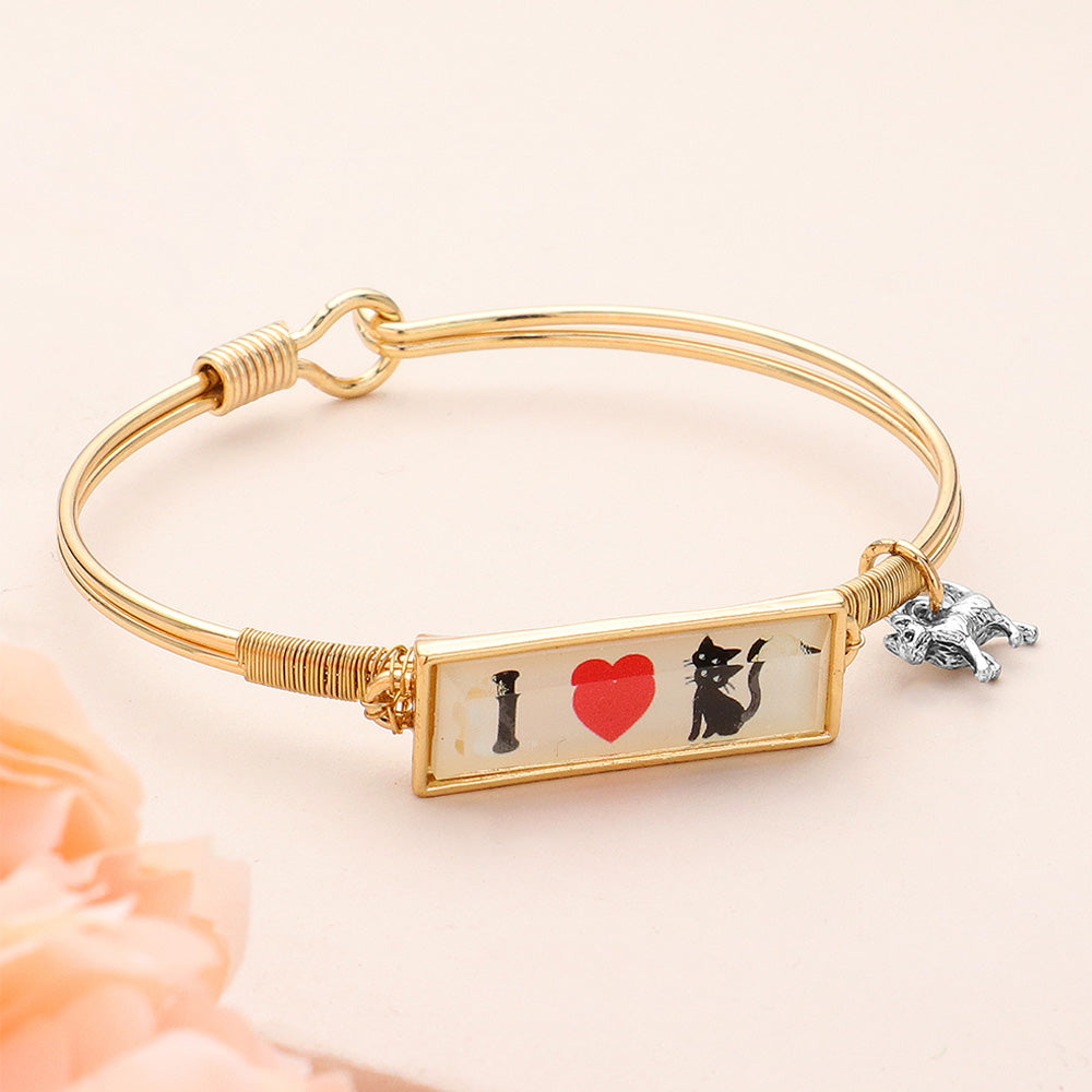 Madeline Love Two Tone I Love Cat Charm Message Hook Bracelet - Bracelets