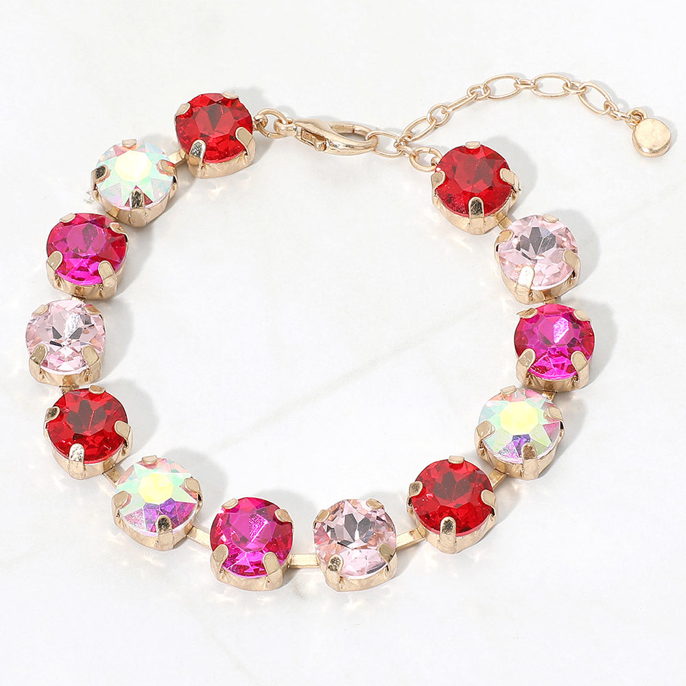 Madeline Love Multi, Pink Round Stone Cluster Link Bracelet