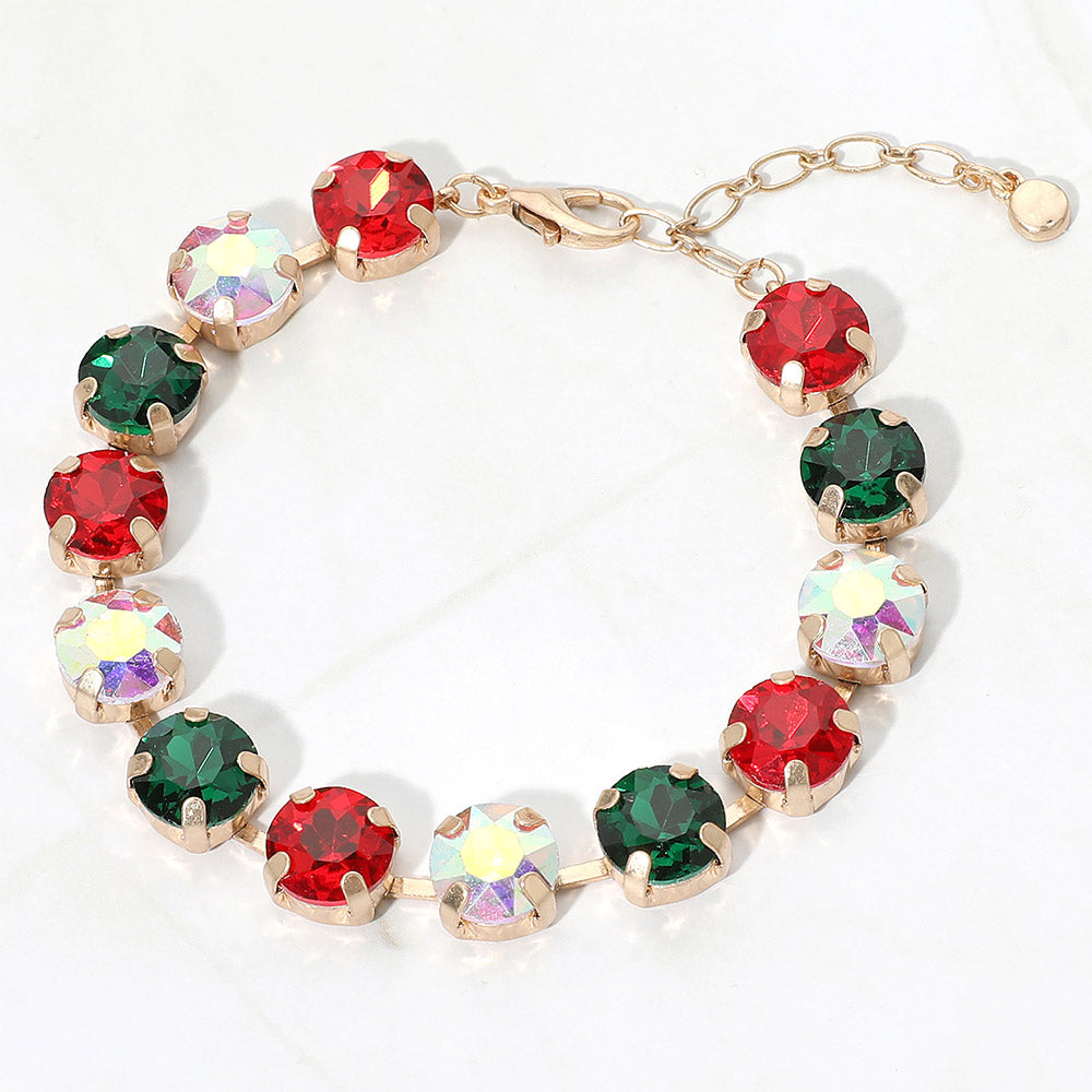 Madeline Love Green, Red Round Stone Cluster Link Bracelet