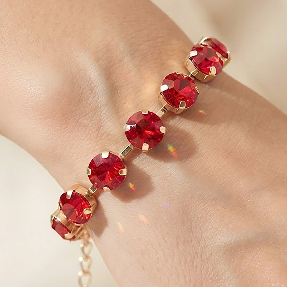 Madeline Love Red Round Stone Cluster Link Bracelet