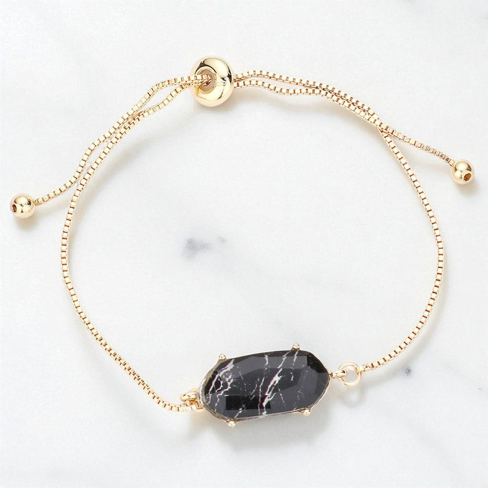 Madeline Love Black Hexagon Bead Charm Adjustable Pull Tie Bracelet - Bracelets
