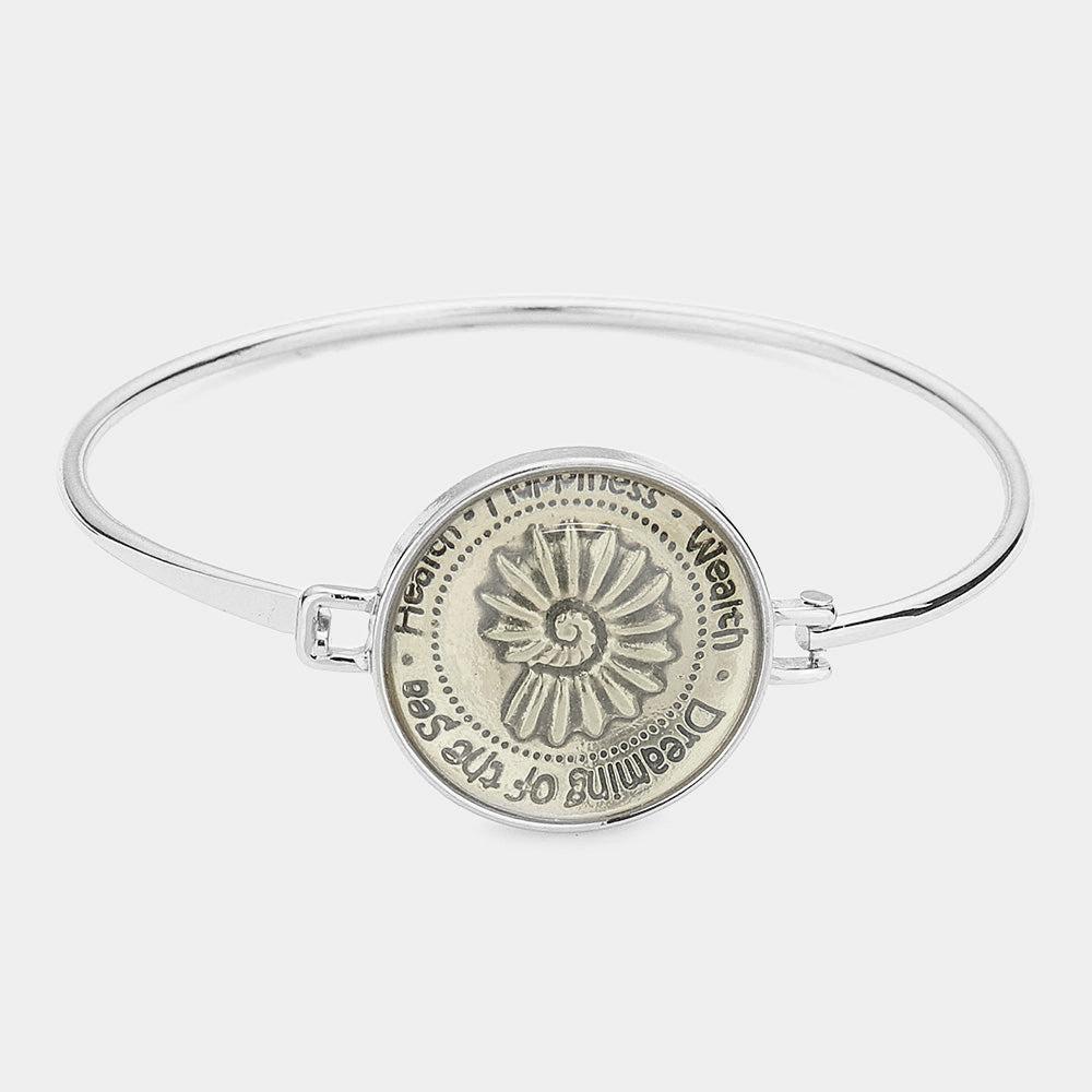 Silver "Happiness.." Shell hook bracelet