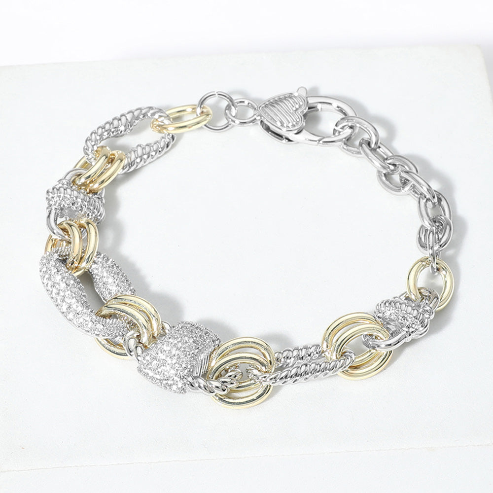 Madeline Love Two Tone 14K Gold Plated Two Tone CZ Stone Paved Ring Link Bracelet - Bracelets