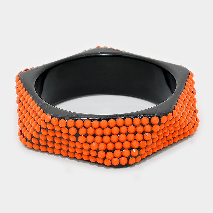 Madeline Love Orange, Black Bead studded geometric bangle bracelet - Bracelets