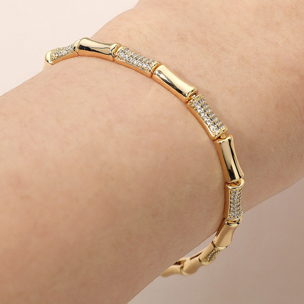 Madeline Love Clear, Gold 18K Gold Dipped Crystal Accent Geometric Link Bracelet