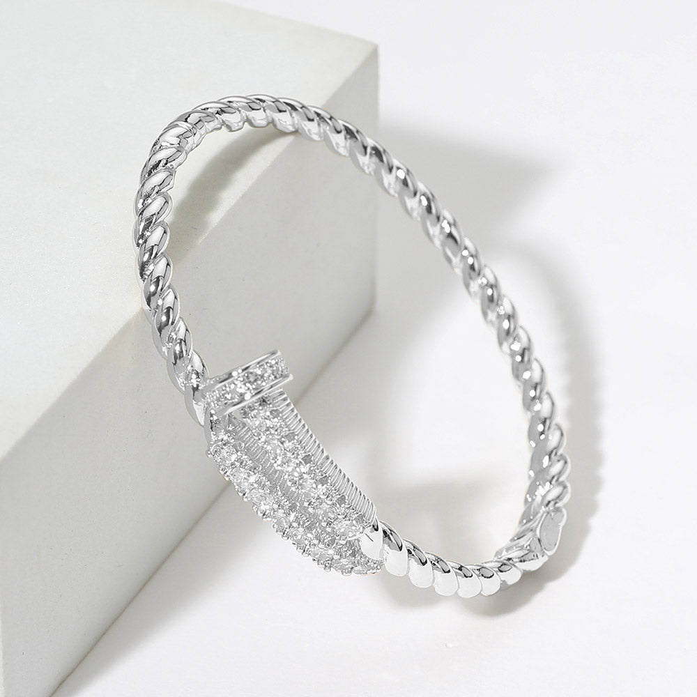 Madeline Love Silver CZ Stone Paved Nail Hinged Bangle Bracelet - Bracelets