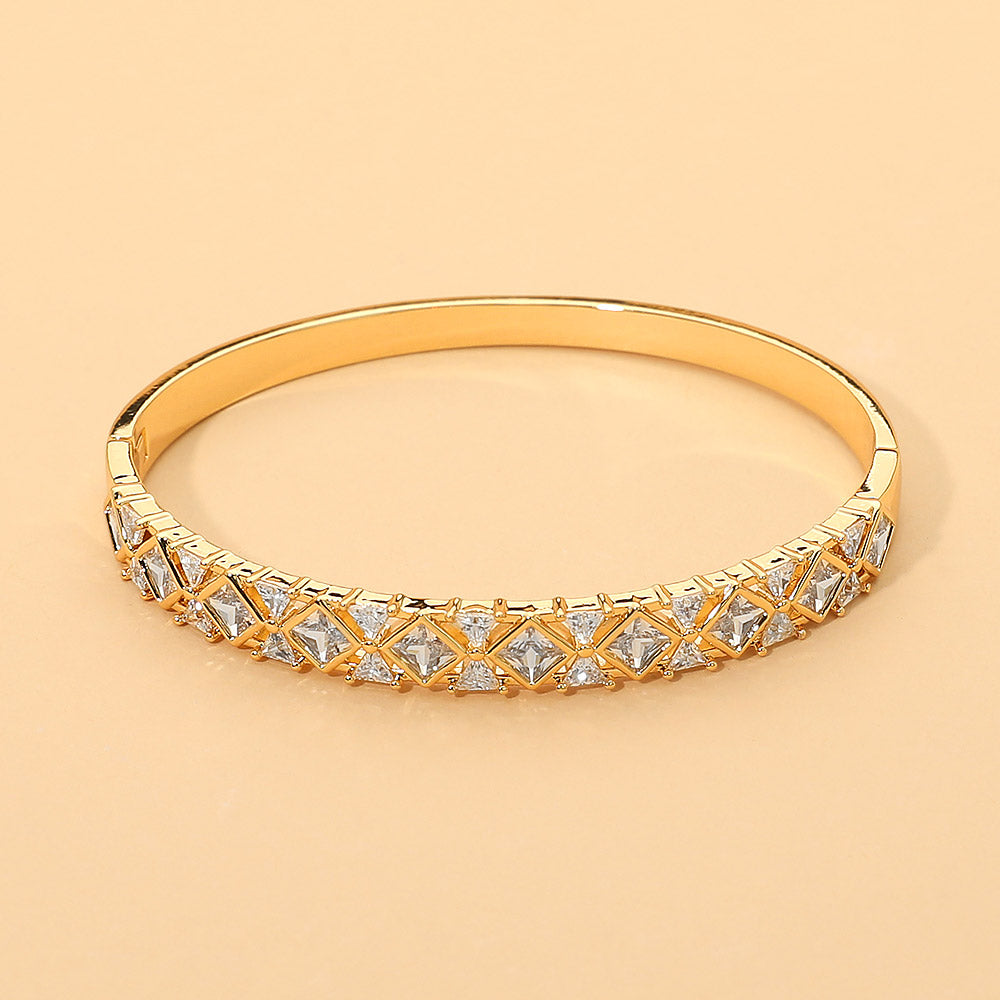 Madeline Love Clear, Gold 18K Gold Dipped Geometric Crystal Hinged Bangle Bracelet