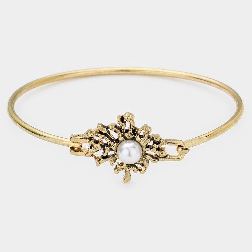 Madeline Love Cream, Gold Vintage Pearl Bangle Bracelet - Bracelets