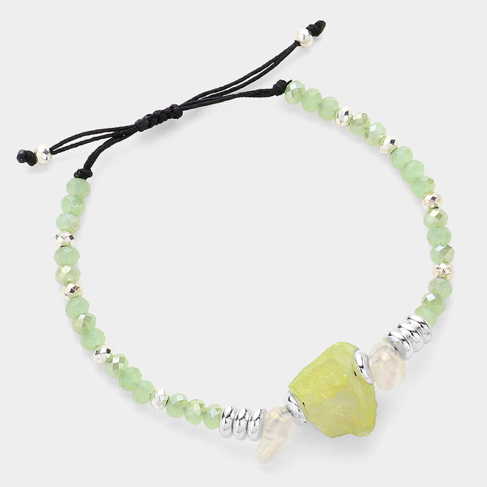 Madeline Love Green AB Aurora Borealis Natural Stone Beaded Cinch Pull Tie Bracelet - Bracelets