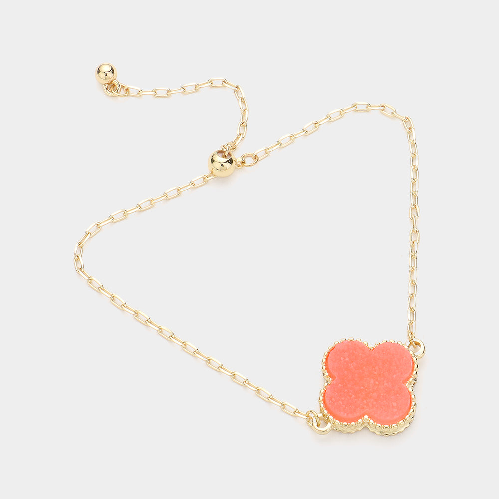 Madeline Love Coral, Neon Quatrefoil Druzy Adjustable Pull Tie Bracelet - Bracelets