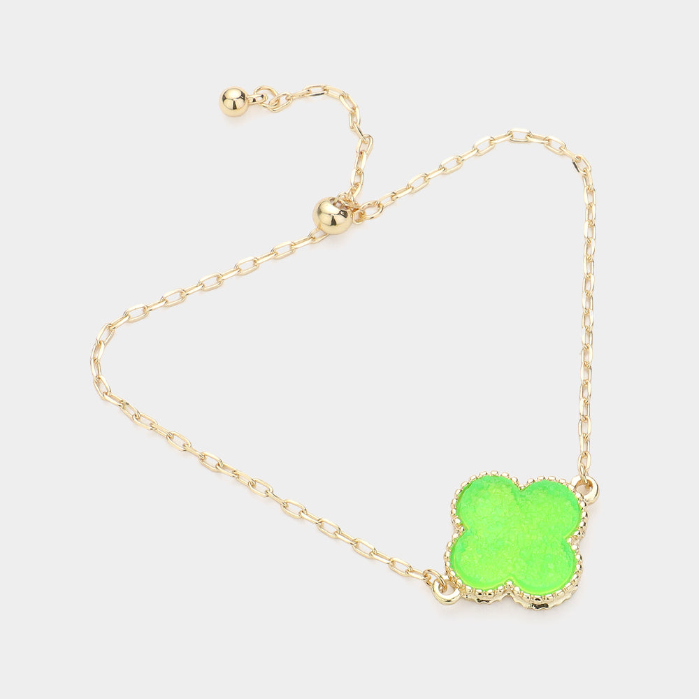 Madeline Love Green, Neon Quatrefoil Druzy Adjustable Pull Tie Bracelet - Bracelets