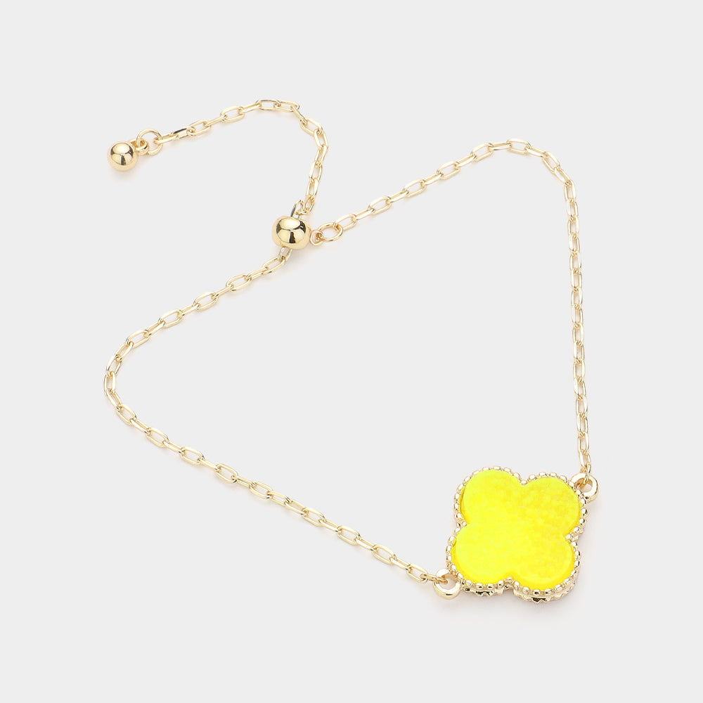 Madeline Love Neon, Yellow Quatrefoil Druzy Adjustable Pull Tie Bracelet - Bracelets