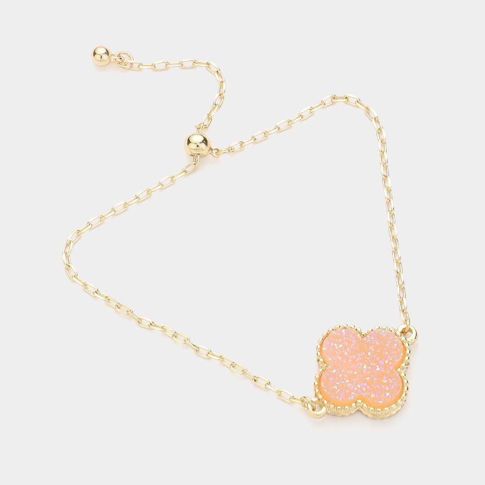 Madeline Love AB, Pink Quatrefoil Druzy Adjustable Pull Tie Bracelet - Bracelets