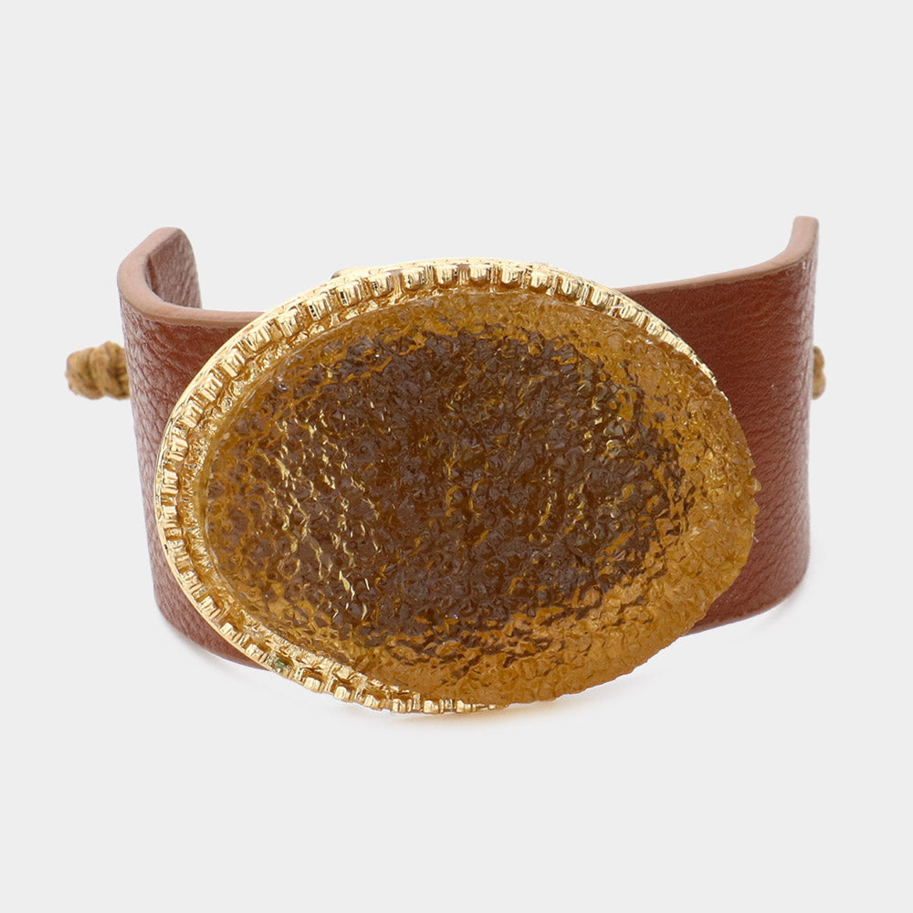 Madeline Love Brown Druzy accented faux leather cinch bracelet - Bracelets