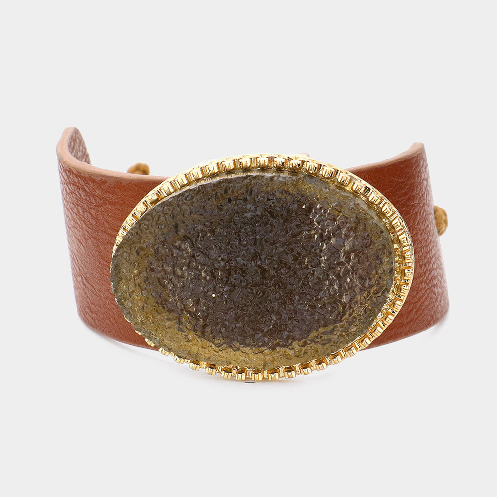 Madeline Love Gray Druzy accented faux leather cinch bracelet - Bracelets