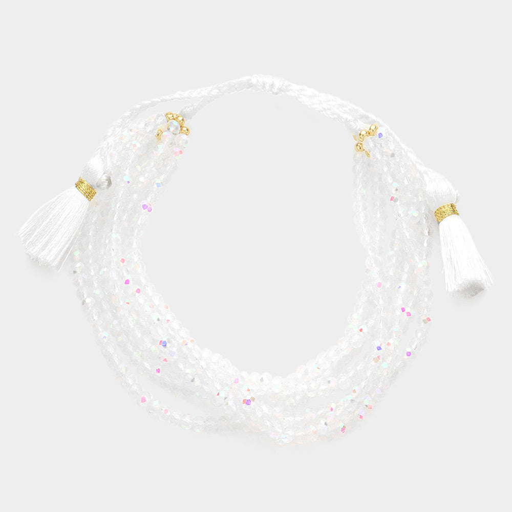 Madeline Love AB Multi Layered Faceted Beaded Tassel Cinch Pull Tie Bracelet - Bracelets
