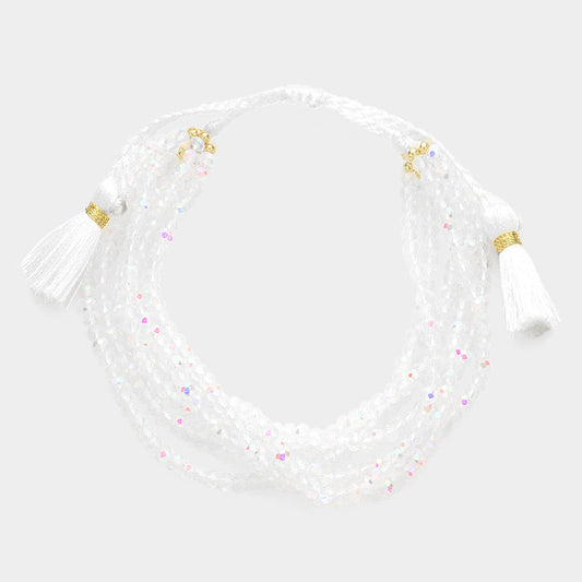 Madeline Love AB Multi Layered Faceted Beaded Tassel Cinch Pull Tie Bracelet - Bracelets