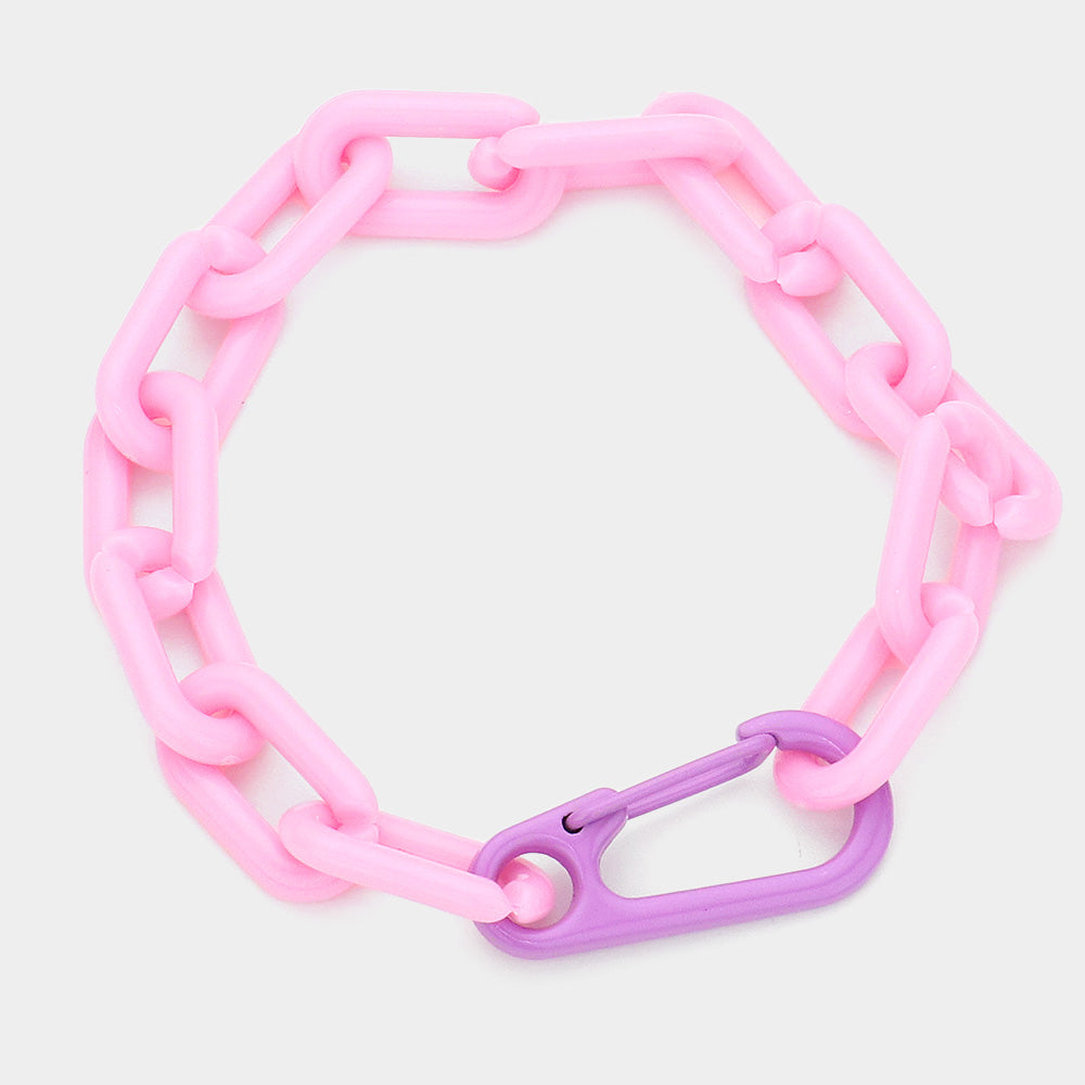 Madeline Love Pink Resin Open Oval Link Bracelet - Bracelets