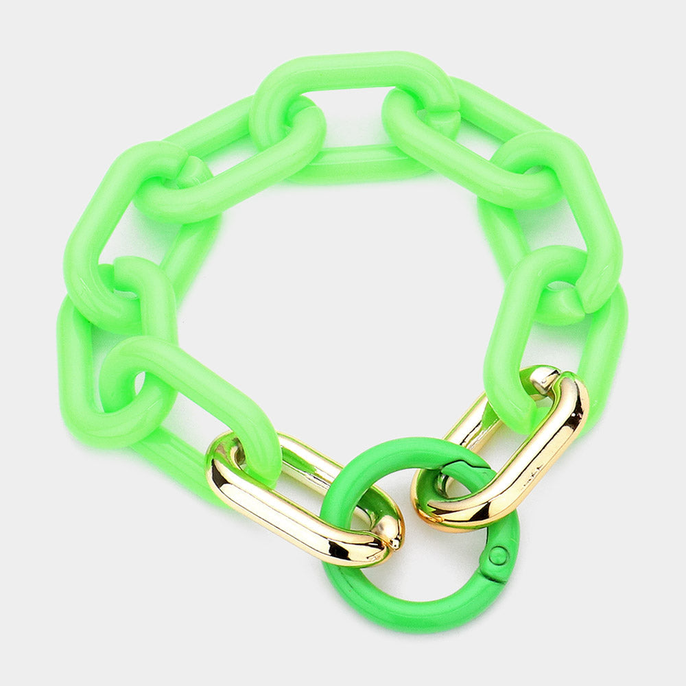 Madeline Love Green Resin Open Circle Accented Oval Link Bracelet - Bracelets