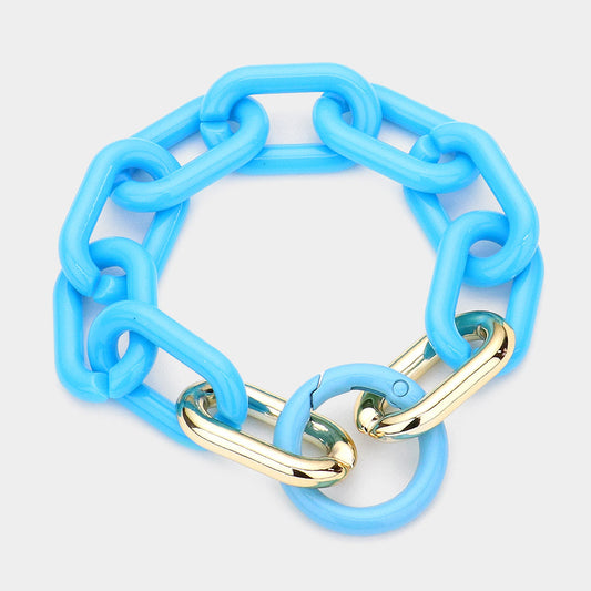 Madeline Love Turquoise Resin Open Circle Accented Oval Link Bracelet - Bracelets