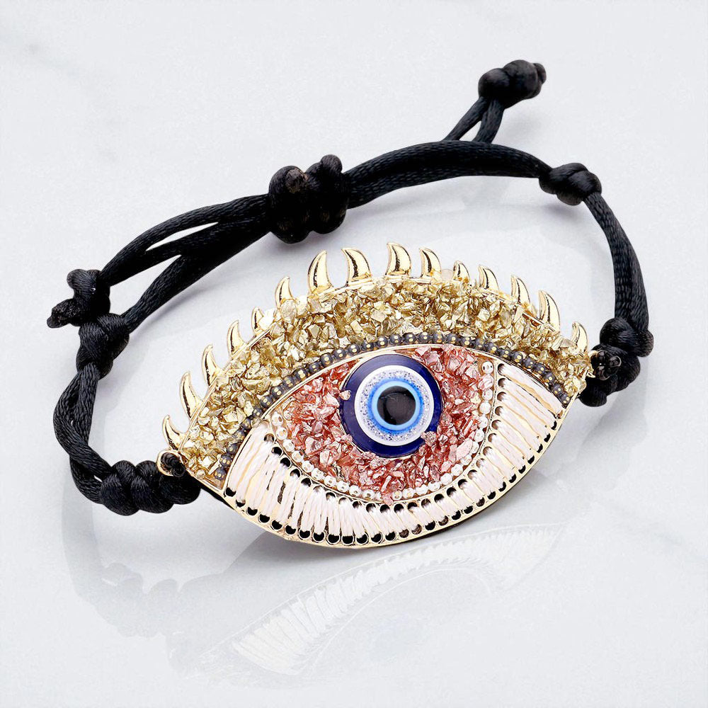 Madeline Love Gold Evil Eye Detail Adjustable Cinch Pull Tie Bracelet - Bracelets