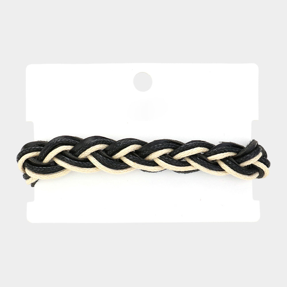 Madeline Love Black, Neutral Unisex Wax Rope Genuine Leather Braided Adjustable Bracelet - Bracelets