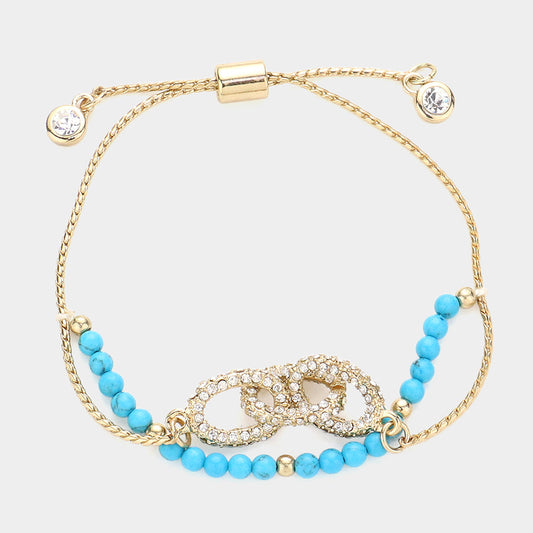 Madeline Love Turquoise Crystal Link Charm Layered Pull Tie Bracelet - Bracelets