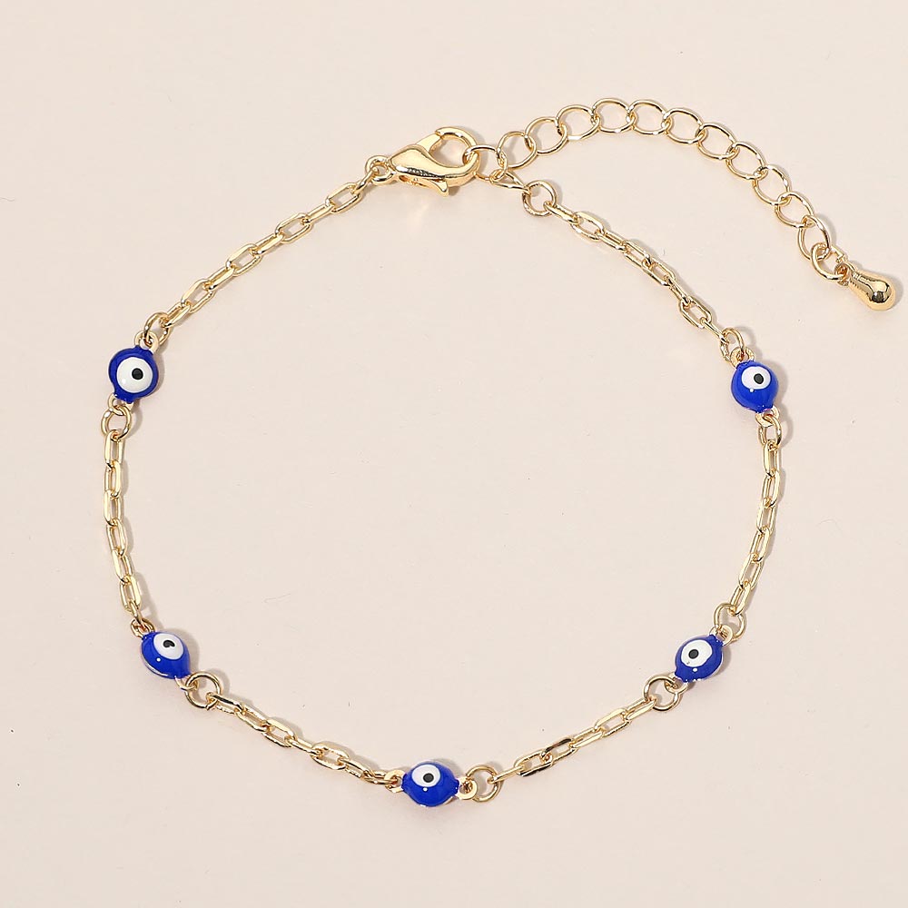 Madeline Love Blue, Gold Evil Eye Bead Station Bracelet - Bracelets