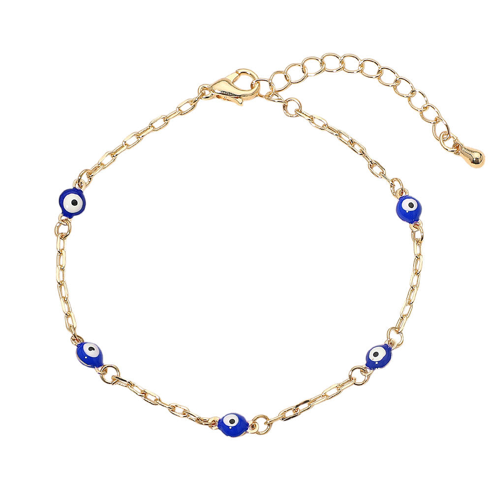 Madeline Love Blue, Gold Evil Eye Bead Station Bracelet - Bracelets - desc