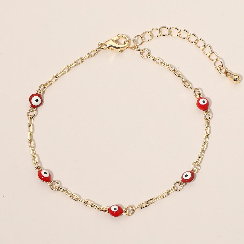 Madeline Love Gold, Red Evil Eye Bead Station Bracelet - Bracelets