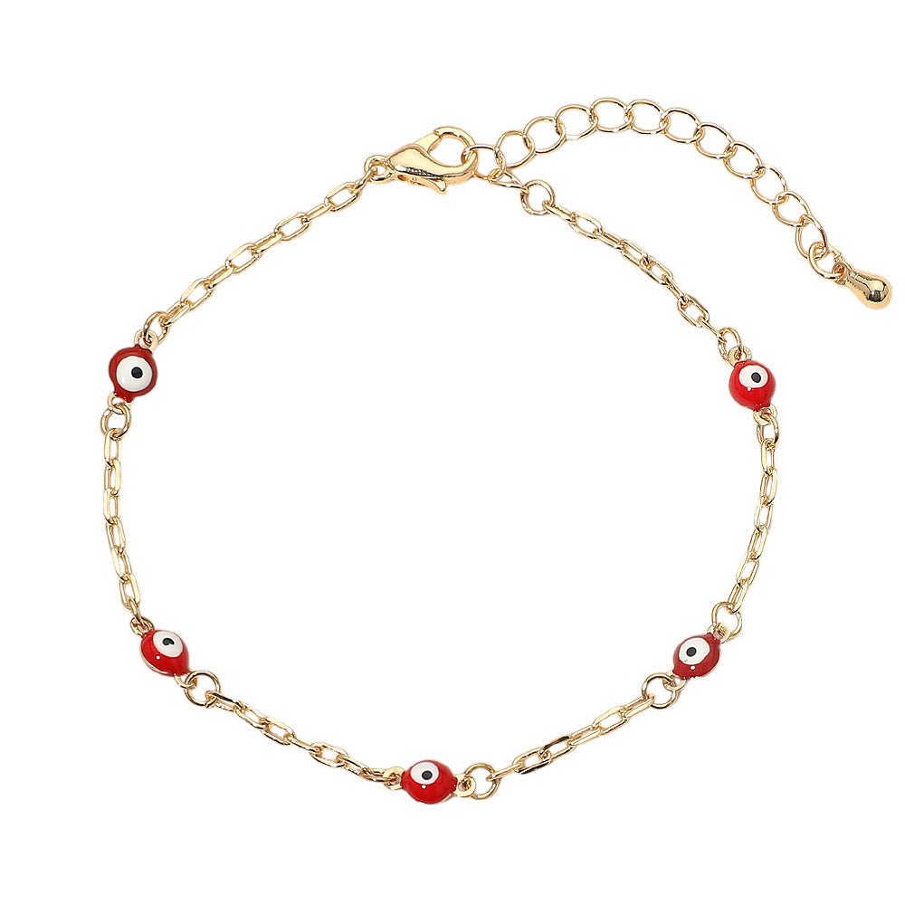 Madeline Love Gold, Red Evil Eye Bead Station Bracelet - Bracelets - desc